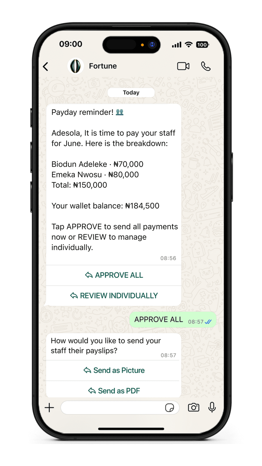 Fortune My Staff payday reminder